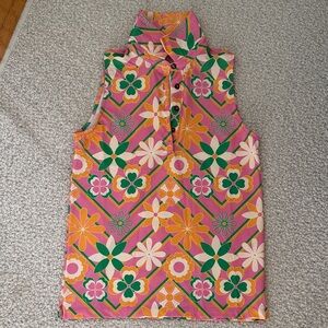 Kenny Flowers Sleeveless Mock Neck Top in Pink, Green, Orange, White
